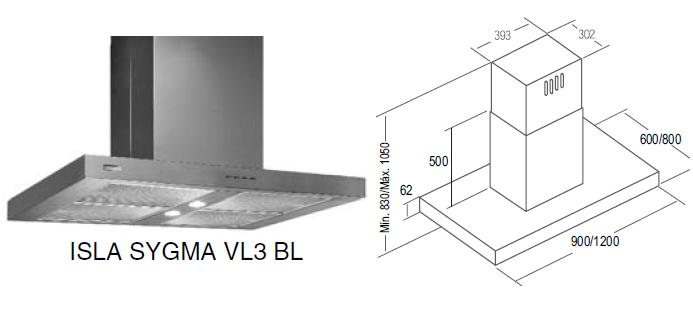 HOTA INOX ISLA SYGMA VL3 BL  900mm ― Ventilatoare Store - Magazin Online